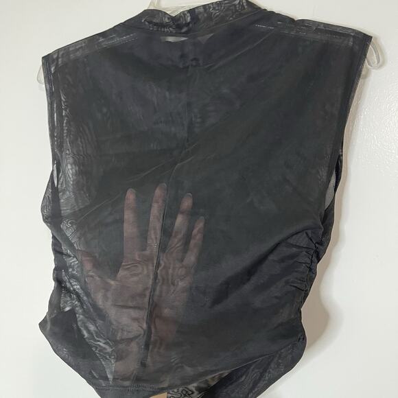 REFORMATION Lindy sheer mesh high neck sleeveless cinched black top size Small - Picture 3 of 5